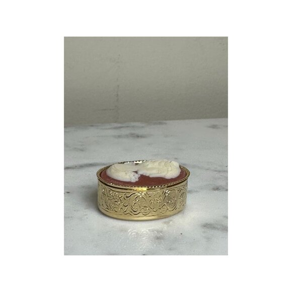 Vintage Cameo Pill Box, Gold Ornate Trinket Box, Victorian Style Keepsake Box, S - Picture 8 of 9